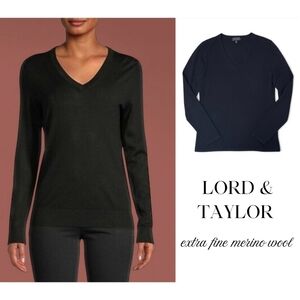 Lord & Taylor Extra Fine Merino V-Neck Sweater Black Size Medium